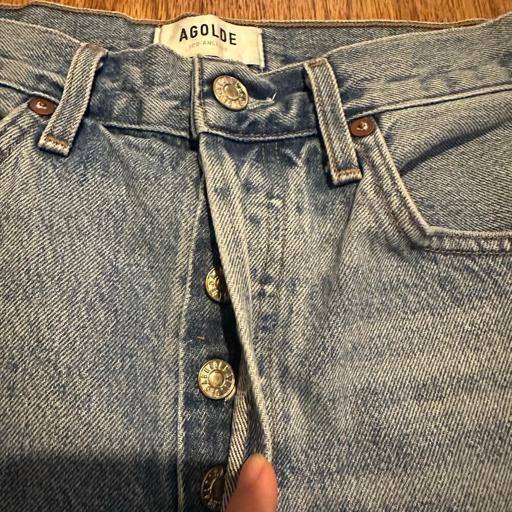 Agolde blue Riley 100% cotton raw hem 26 button fly high rise crop straight - Picture 4 of 11